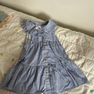Zara Blue & White Striped Button-Front Dress with Ruffle Collar
